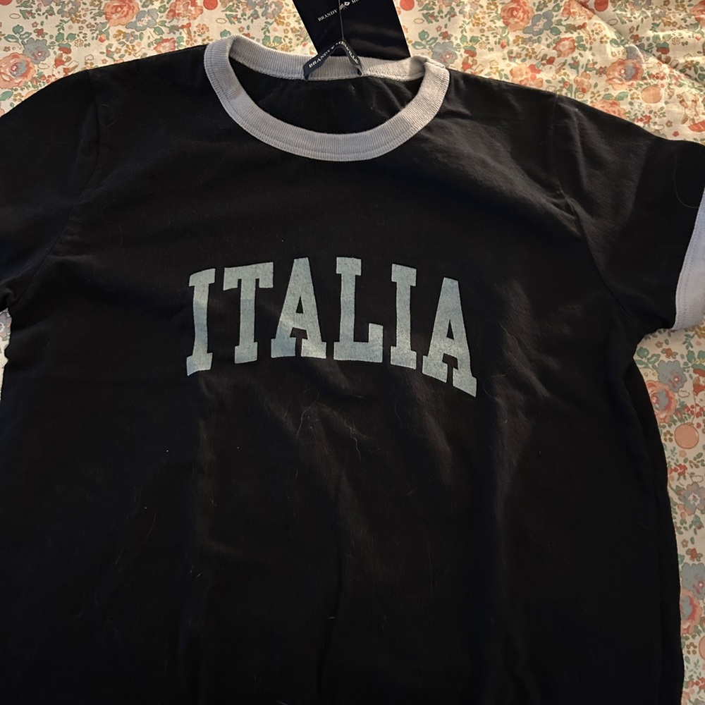 Brandy Melville Navy Tee with Light Gray Trim